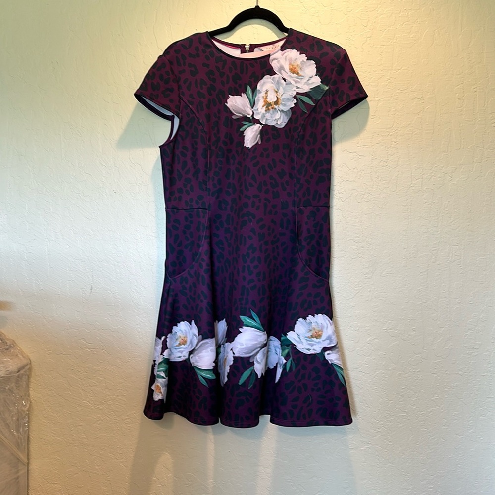 NWT Ted Baker Purple Leopard & Floral Dress (Ted Baker Size 4 / US Size 12)